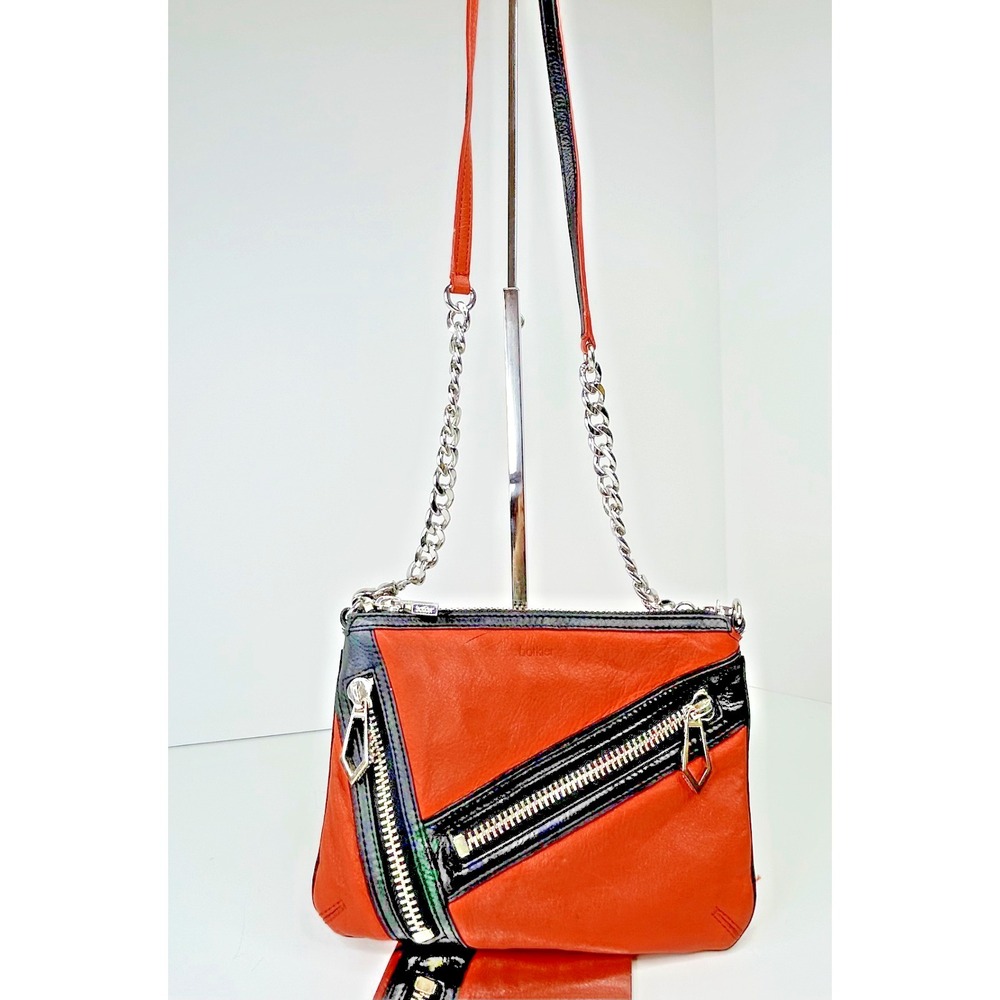 botkier Purse Orange Black Small Crossbody Leather Moto Zipper Bag